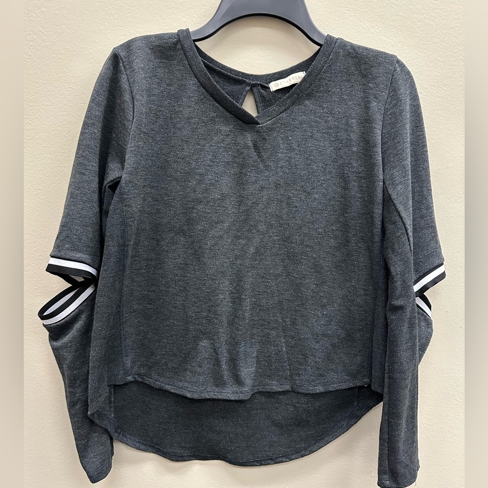 Ethereal Boutique Keyhole Open Elbow Hi Lo Top Dark Gray Size Medium
